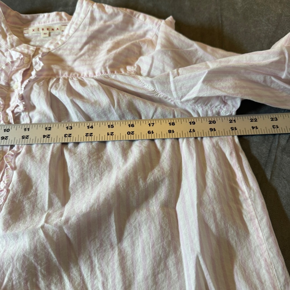 Xirena Womens Frankie Ruffle Blouse M Pink White Stripe Button Up Coastal - Picture 7 of 8